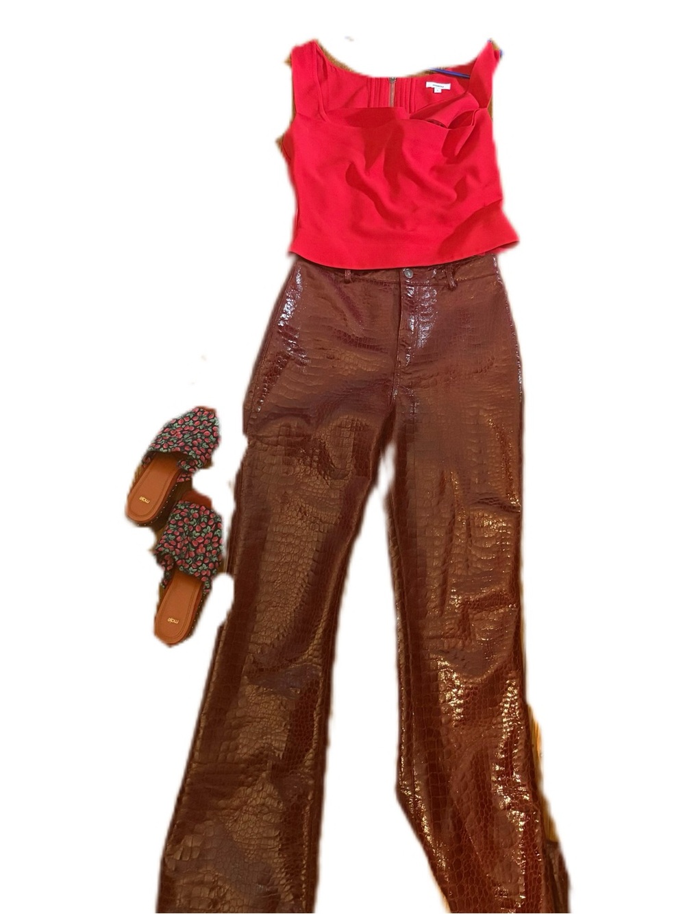 Burgundy Croc Faux Leather Pants Medium